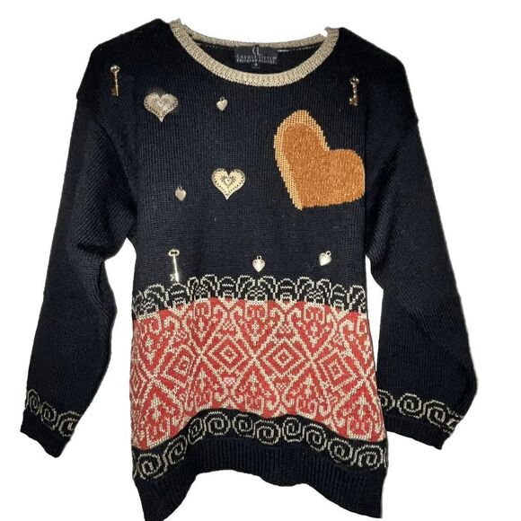 VTG Carole Little Charms Sweater Wmn Sm Grandma Geometric Wool Blend Unique Rare - Picture 1 of 13